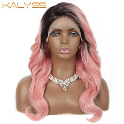 Synthetic Lace Front Wigs Pink Blue Long Curly Wavy Side  display picture 2