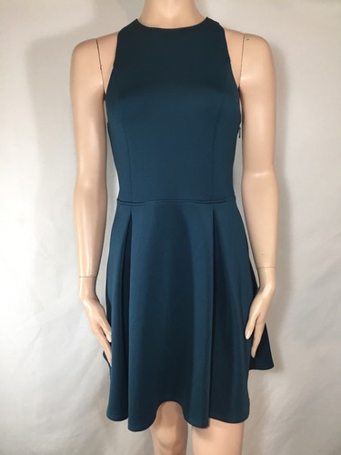 ABERCROMBIE Sz M Emerald Green Scuba Cut Out Back Full Skirt Skater Dress - Picture 2 of 10