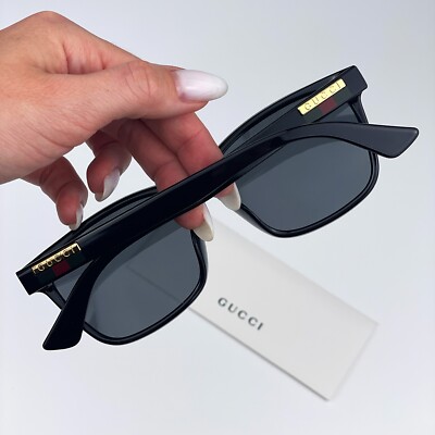 Gucci Men Sunglasses Black Grey Anti-Reflective Square 
