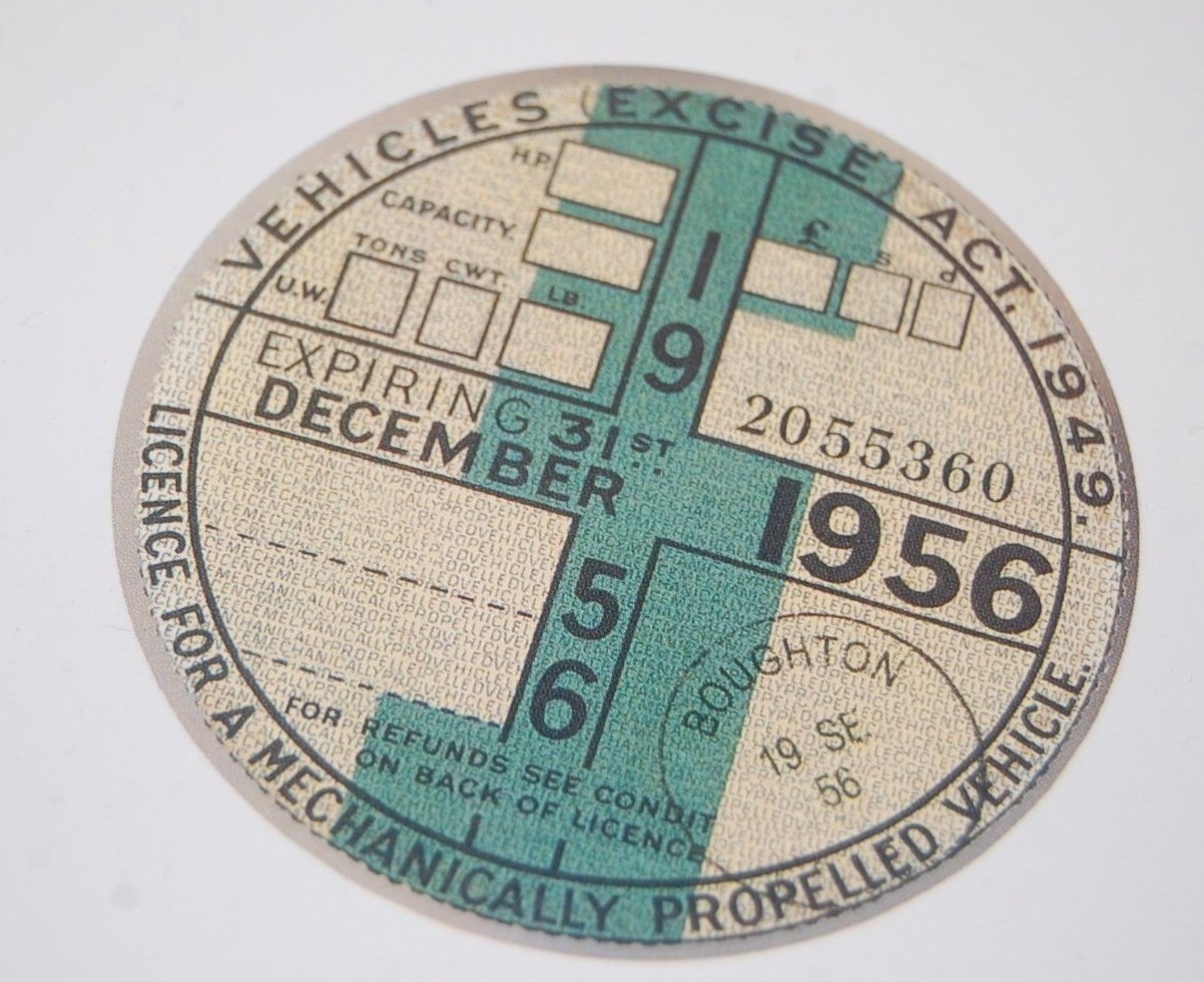 Tax Disc Replica / Reproduction Road December 1956 Vintage Car Tax