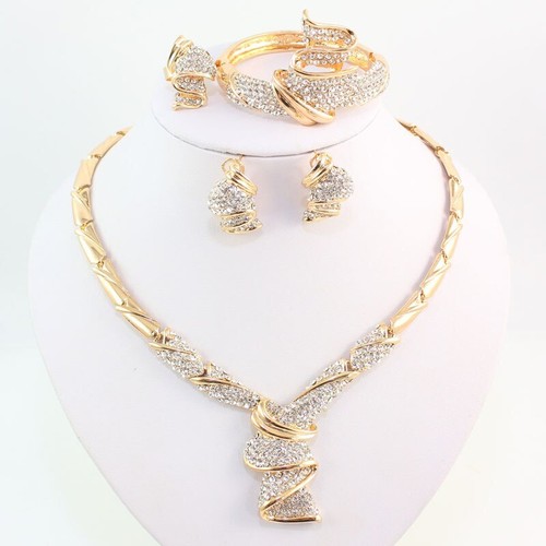 Fashion Gold Color Alloy Rhinestone Wedding Jewelry Sets Necklace Bracelet Ring - 第 7/14 張圖片