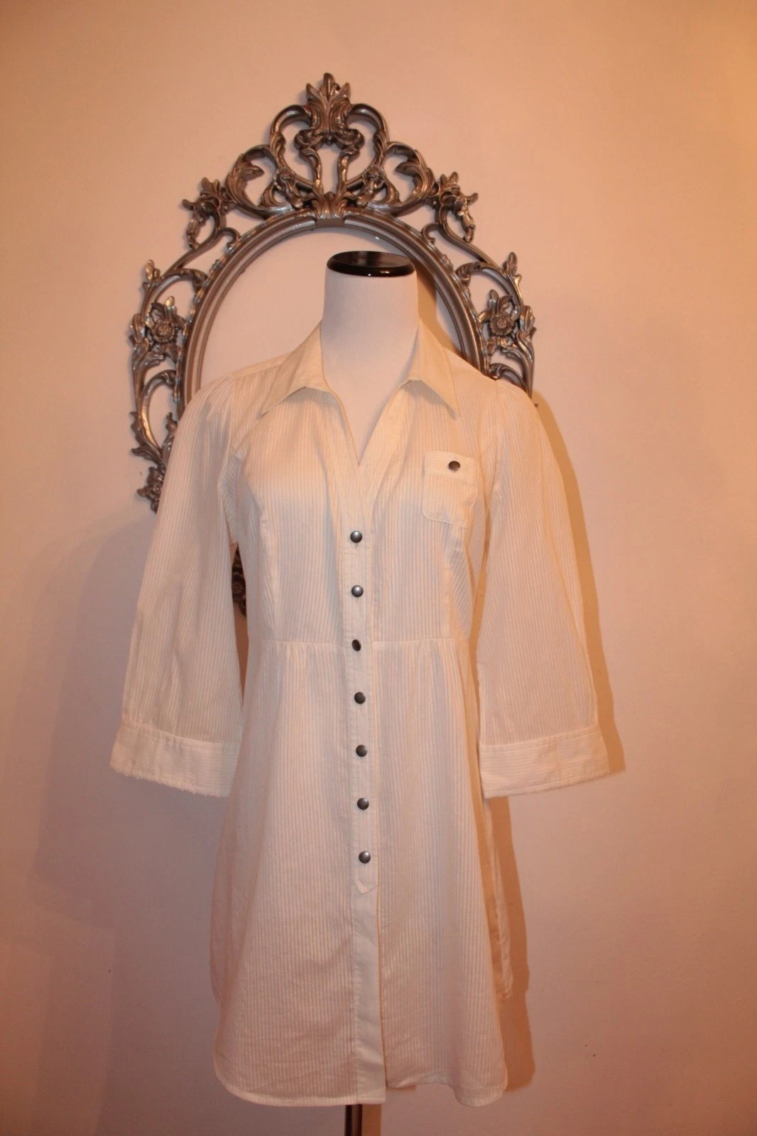 OFF WHITE Abito Camicia Nuovo Edme Asyllte by Anthropologie Bottoni 100% Cotone Off White 6 S