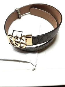 Gucci Ceinture GG Logo Ceinture Cuir Marron avec Sac de Rangement GG Marmont 85/34 414516