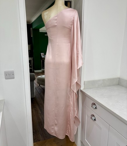 Osman London Pale Pink Cape Sleeve One Shoulder Satin Gown Uk 8 - Picture 6 of 12