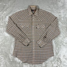 Vtg Levi's Shirt Men's Large Brown Pearl Snap Double Sawtooth Plaid Western