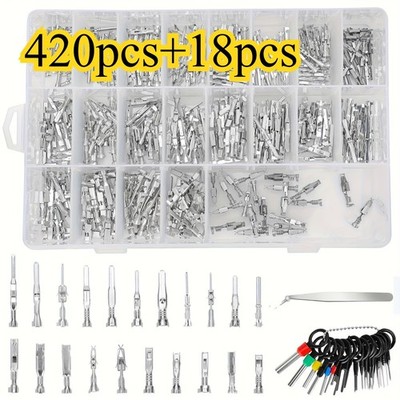 420PCS Connector Pins 21 Types Electrical Wire Terminal Kit,18PCS Extractor Tool