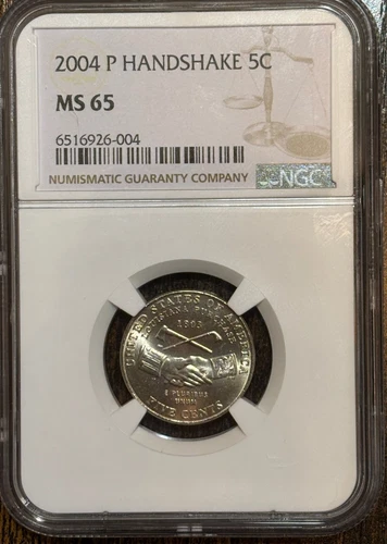 2004 P Handshake Peace Medal 5c Nickel MS 65 NGC