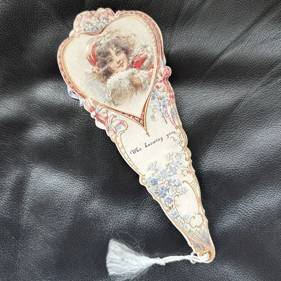 Tarjeta de abanico plegable vintage impresión antigua de fábrica 1992 niñas victorianas Foto 4 de 4