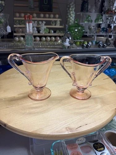5121 Vtg 1930s Pink Depression Glass Creamer And Open Sugar Bowl Set