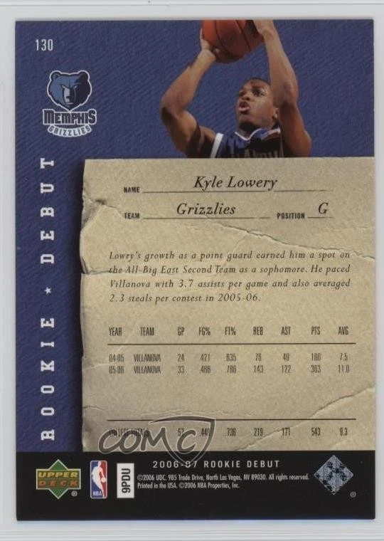 2006-07 Upper Deck Rookie Debut Rookie Bronze /100 Kyle Lowry #130 RC - Image 2 of 2