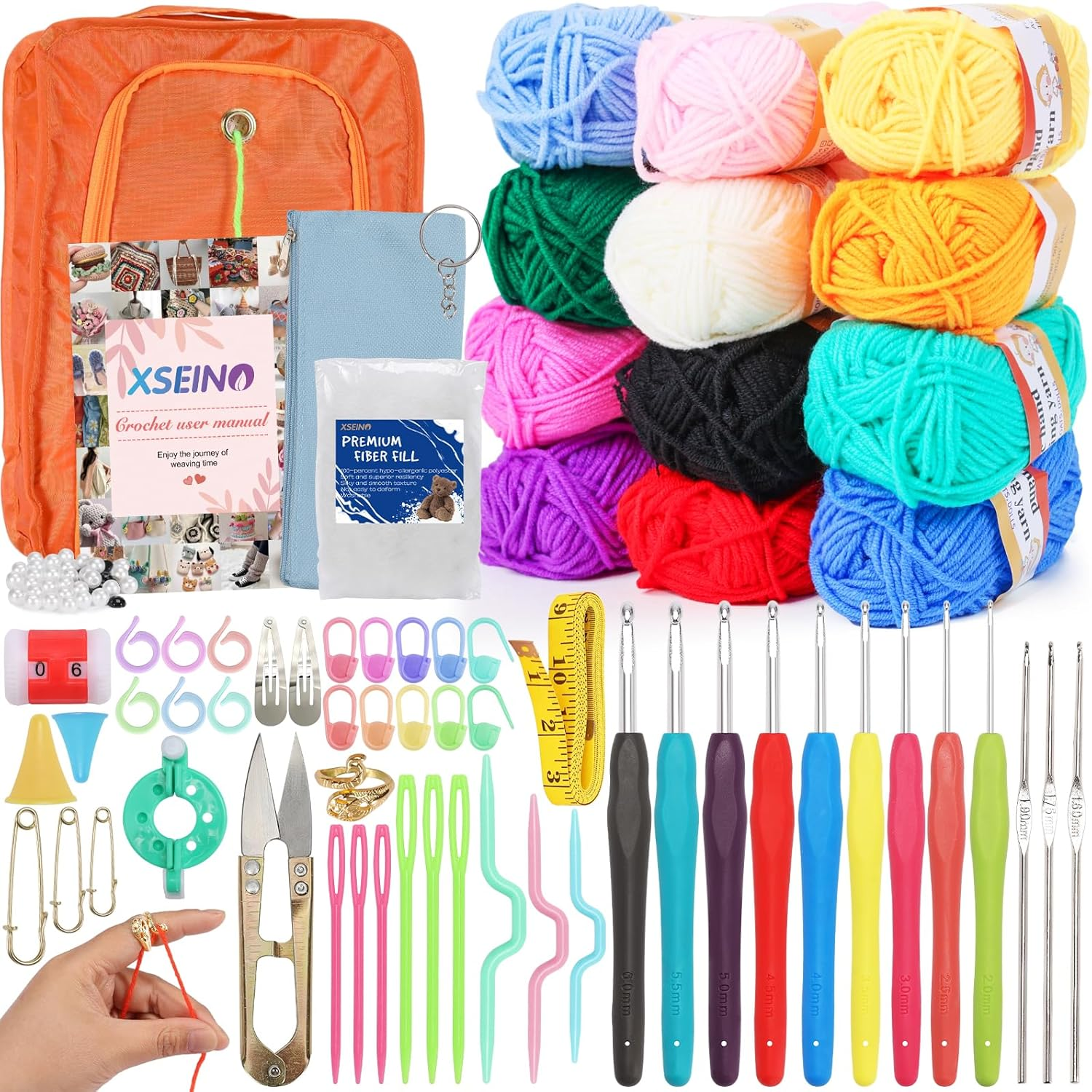 Crochet Kit with Step-By-Step Video Tutorials，Premium Bundle Includes 12 Roll X5