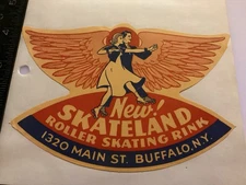 New York Main St Buffalo SKATELAND Roller Skating Rink Sticker/Label 1950s NY