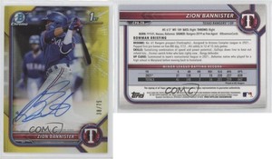 2022 Bowman Chrome Prospect Yellow Refractor /75 Zion Bannister #CPA-ZB Auto