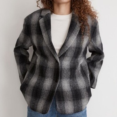 Madewell Dorset Blazer Coat 100% Wool Buffalo Check Women's Medium Oversized