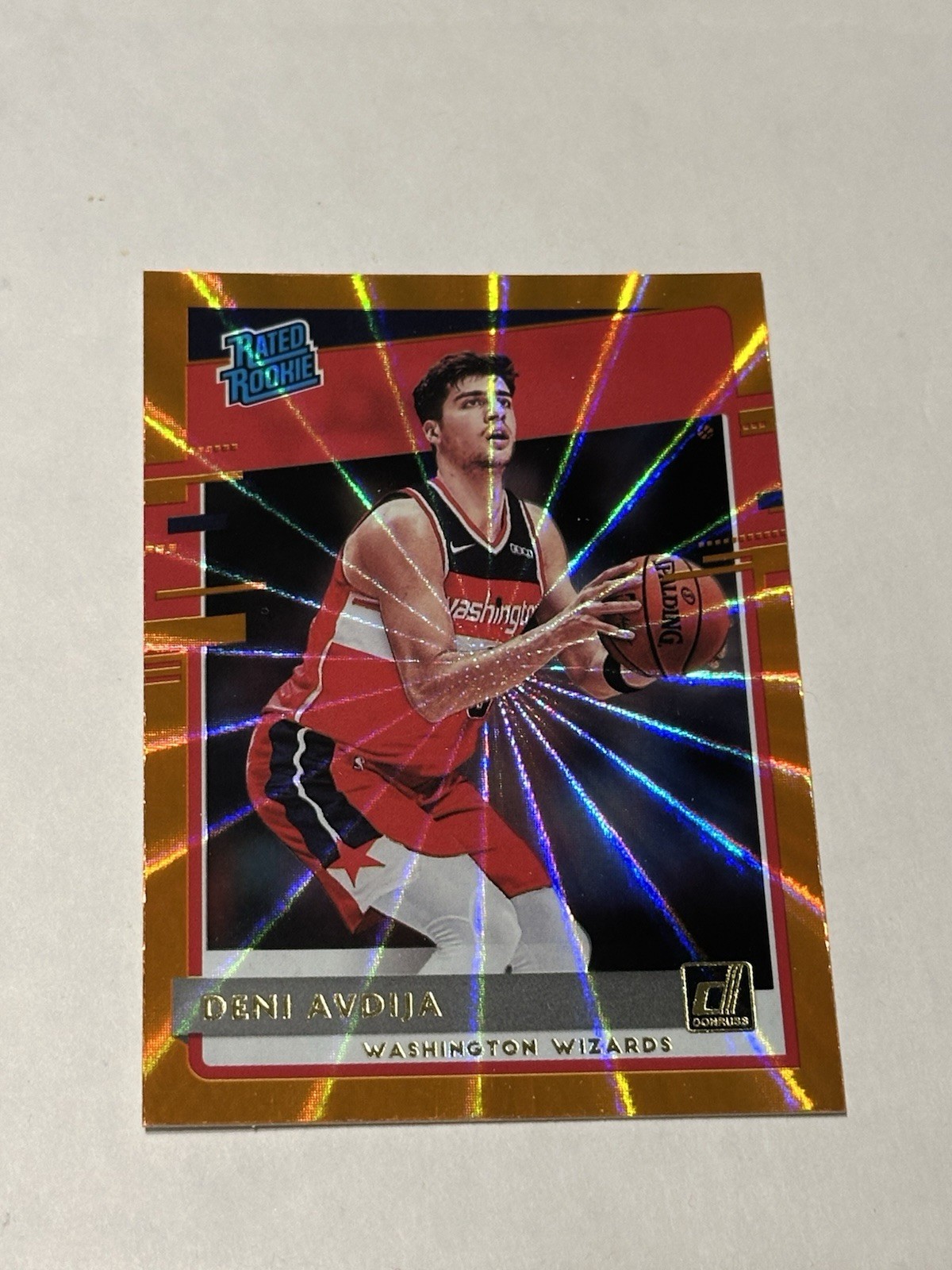 2020-21 Donruss Deni Avdija Rated Rookie Orange Laser #205 Washington Wizards RC