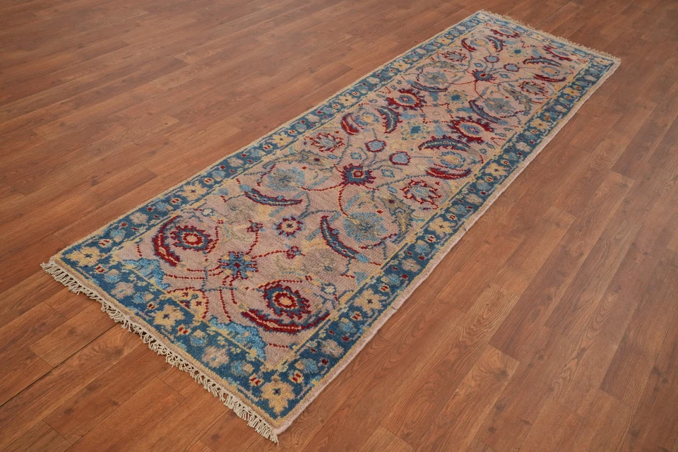 Hand-Knotted Traditional Floral Pink Oushak Runner Rug 2x8 Ft Oriental Wool Rug - Image 4 of 4