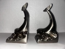2 MCM Whale Bookends Nautical Maritime Marine Life PM Craftsman Brushed Nickel