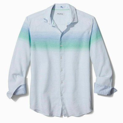 Tommy Bahama Men's Linen Shirt Blue Green Horizon Heights Jade Large NWT