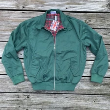 Vintage Cotton Works Jacket Mens L Harrington Bomber  Green Plaid Lined Zip New