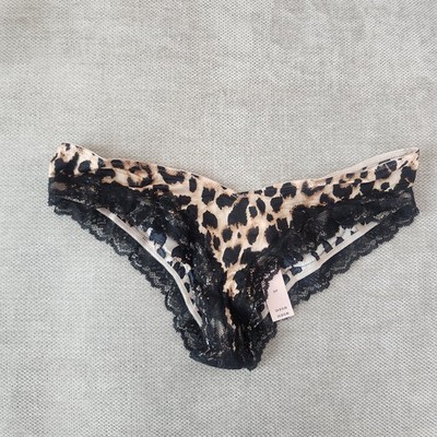 Victoria's Secret PINK Small Leopard Lace-Trim Cut-Out Cheeky Panty NWT