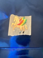 VTG 1980's Hambly Studios Unicorn Horse with Rainbow Wings Sticker Strip Silver