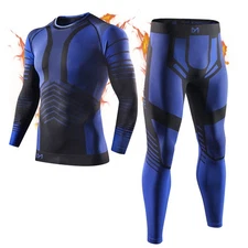 Mens Thermal Long Johns Compression Base Layer Top & Bottom Set Blue Small Size