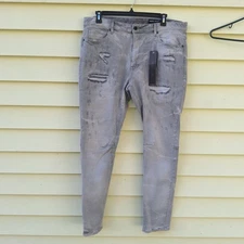 Smoke Rise Jeans Men 40x34 Cloud Gray Distressed Slim Fit Tapered Leg Denim Pant