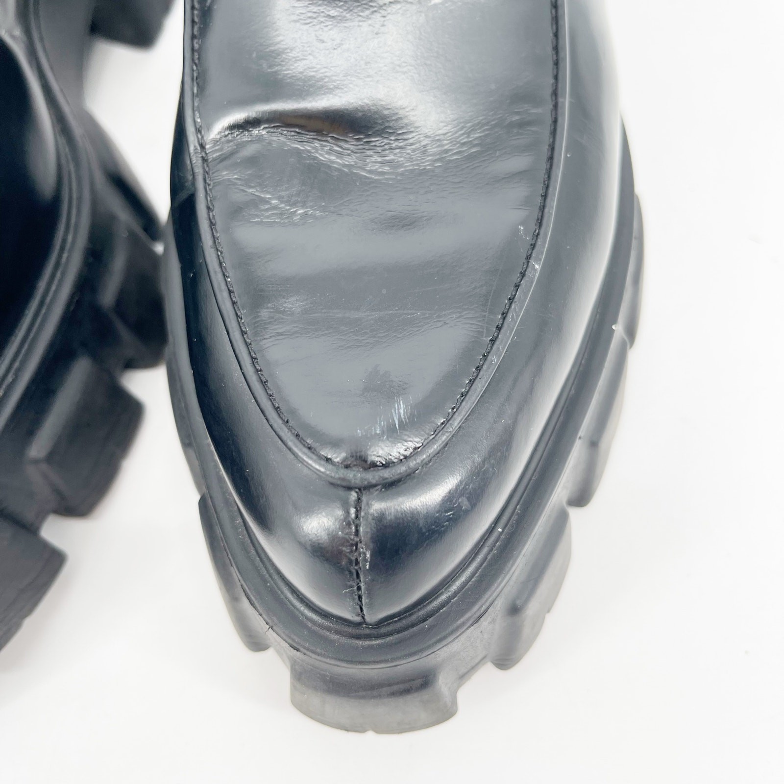 Prada Black Brushed Leather Lace Up Chunky Monolith Derby Oxford Loafer IT 39 thumbnail 7