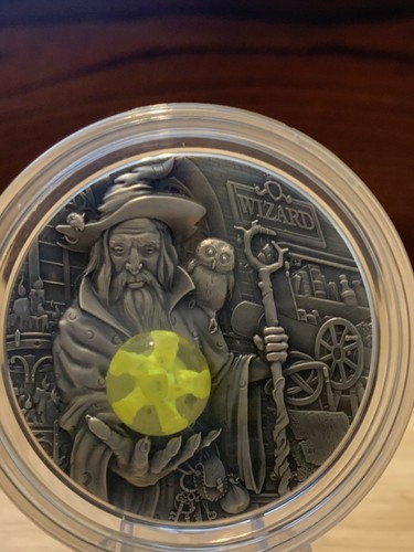 2023 Cameroon Wizard 2 oz Silver Coin Antiqued with Fluorescent Insert Mint 888