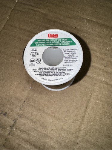 1 Roll Oatey 1 LB Lead Free Plumbing Wire Solder 0.117" Dia Tin/Antimony 95/5