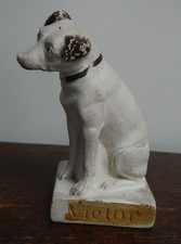 Ancienne figurine publicitaire chien en craie RCA Victor "Nipper", 4 1/4" - en l'état