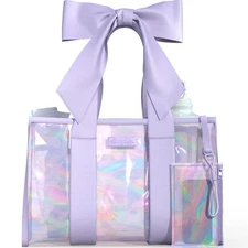 PRISM TOTE Bag PURPLE Holographic Soap Bubble Style Tip-Proof Washable Carry-On