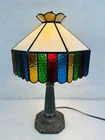 Vintage Tiffany Style Stained Glass Lamp Art Nouveau Paneled Scalloped Boudoir