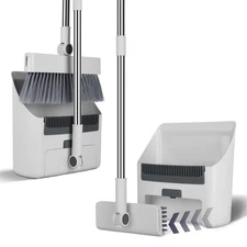 Broom & Dustpan Combo Set w/ Squeegee Stainless Steel Handle 4-in-1 Upright