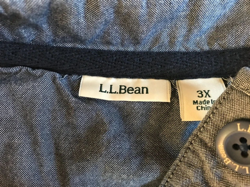 LL Bean Womens Sz 3X Gray Rugby Polo Shirt Long Sleeve Cotton 1/4 Button Henley - Image 2 of 4