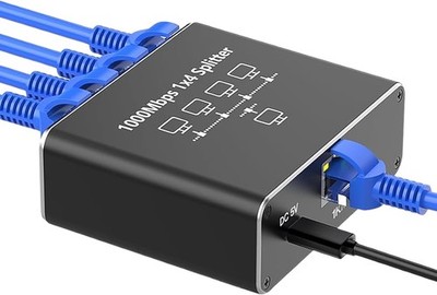 Loydia LAN Splitter 1 auf 4, Gigabit Ethernet Splitter LAN Switch 4 Port mit