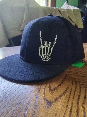 Skeleton Hand Rock On Snapback Hat   Black Flat Brim Cap   Punk Rock Style   NWT