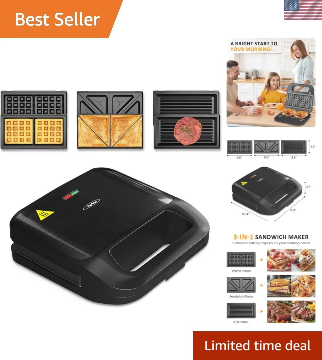 Sandwich Maker Panini Press: Waffle Maker with Removable Plates, 3 in 1 Sandw...
Opens in a new wind
