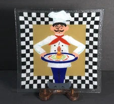Vintage Peggy Karr Fused Glass Square Plate Checkered Chef