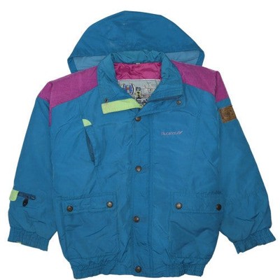 Rucanor Steppjacke Damen blau rosa mit Kapuze Größe M Retro 90er Style