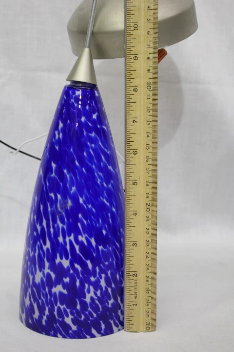 Lámpara colgante colgada de varilla azul y blanca vintage 3 pantallas placas de techo transformadores Foto 3 de 4