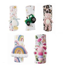 Mud Pie E2 Baby Girl 47'' sq Muslin Swaddle Blanket  Rattle Set - Choose Design