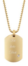 Gravur Anhänger gold mit Stein Dog Tag Wunschgravur Text Bild Kette Edelstahl