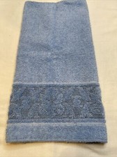 Vintage Cannon Washcloth Face Towel Sculptured Border Scroll Flower Blue USA