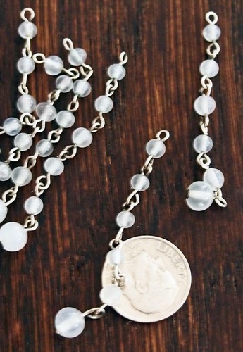 2 Moonstone Clambroth VTG Glass Bead Drop Strings translucent 50mm L 6 beads ea - Picture 2 of 5