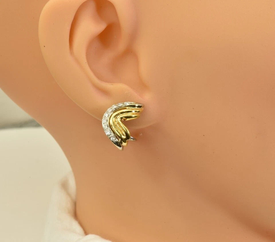 Pendientes de clip de oro macizo de 18k con diamantes naturales hechos en Italia vintage años 70? Foto 3 de 4