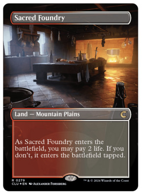 MTG: Borderless FOIL Sacred Foundry - Rare - Ravnica: Clue Edition (CLU) - M/NM