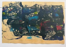 Colorful Vintage Abstract Gouache Painting 1990's Outsider Art OOAK 17x12