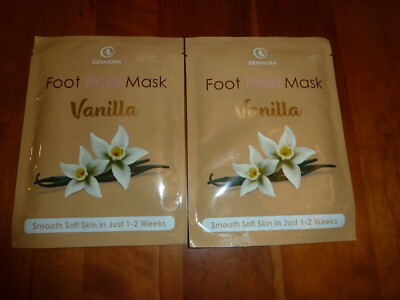 Foot Peel Masks 2 Pair Vanilla Scent DERMORA Foot Care Calluses Cracked heels