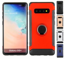 For Samsung Galaxy S10 Plus Slim Hybrid TPU Armor Cover Case w/Ring Holder Stand